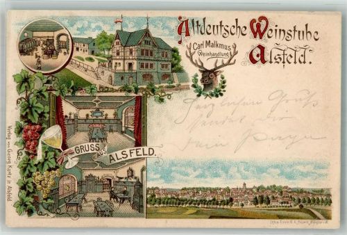 Alsfeld 1899 Lithographie Gasthaus Altdeutsche Weinstube