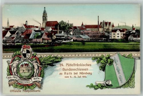 91154 W8542 Roth , Mittelfr 1910 - 24. Mittelfränkisches Bundesschiessen zu Roth Wappen