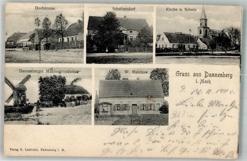 Dannenberg 1906 Mühlengrundstück Windmühle Schulzendorf Kirche Dorfstrasse