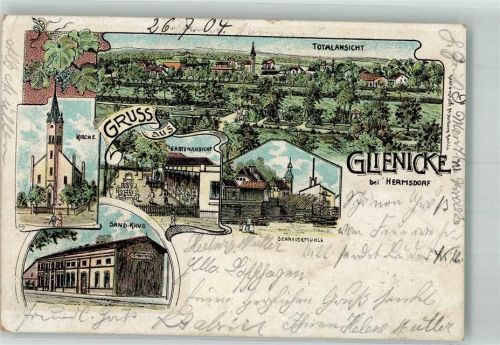 Glienicke 1904 Gasthaus Sand-Krug Schneidemühle Kirche