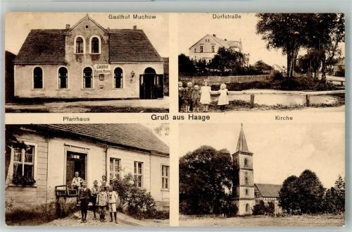 14662 O1551 Haage b Nauen - Dorfstrasse Kirche Pfarrhaus Gasthaus Muchow