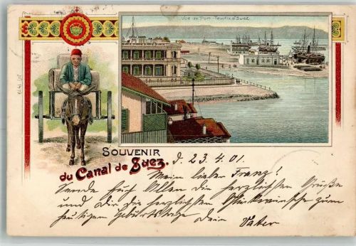 Suez 1901 Suezkanal Tracht Esel Hafen