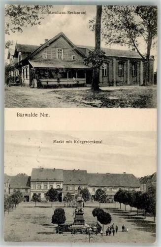 Bärwalde 1913 Schützenhaus Gasthaus Kriegerdenkmal Marktplatz