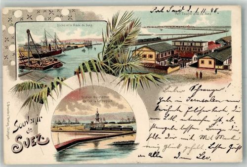 Suez 1898 Leuchtturm Hafen Docks Suezkanal Bahnhof