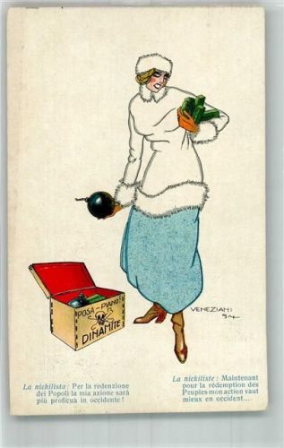 1914 sign. Veneziahi Frau mit Bomben und Dynamit Nihilismus Politik