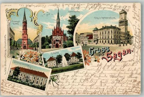 Sagan 1900 Ev. Kirche Kreuzkirche Schloss Rathaus Ring