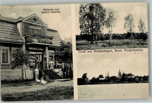 Stolzenhagen 1927 Bäckerei Schwebs Gänse Stolzenhagener-See