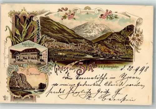 6170 Zirl 1898 Lithographie Gasthaus zum Löwen Martinswand
