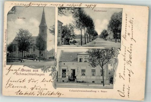 Schmachtenhagen 1904 Kolonialwaren Senss Dorfstrasse Dorfkirche