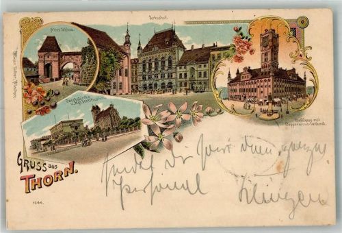 Thorn Torun 1899 Lithographie Schloss Artushof Rathaus Denkmal Kopernikus Kirche