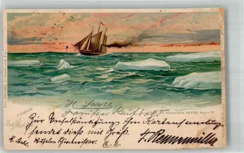 Aus Nansen In Nacht und Eis Segelboot Fram Verlag A. Goldfeld Expedition Nordpol 1898 Lithographie / Künstlerkarte
