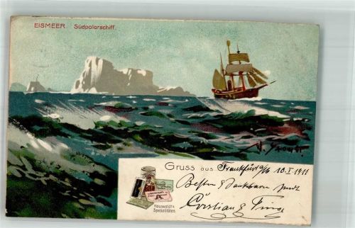 Südpolarschiff sign. Stöwer, Willy Werbung Hauswaldt Schokolade Expedition Nordpol 1911