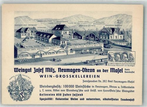 Neumagen Weingut Josef Milz Kellerei Familienwappen Neumagener Held Dhroner Häschen Neumagener Sonnenuhr