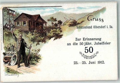 Olbersdorf 1912 50. Jubelfeier des Schützenbund Olbersdorf 1912 Schützenhütte Schütze sign.Frankenbach