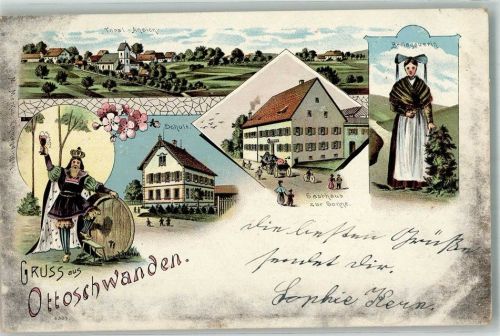 Ottoschwanden 1902 Breisgauer-Tracht Bierkönig Bierfass Gasthaus zur Sonne