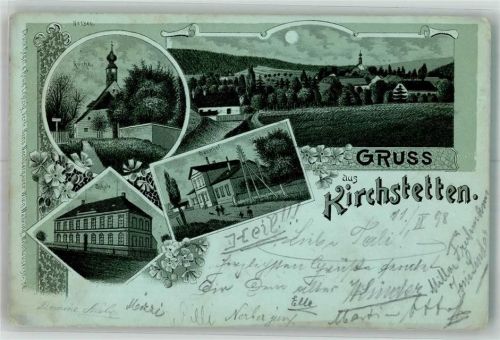 Kirchstetten 1898 Bahnhof Kirche Schule Mondschein