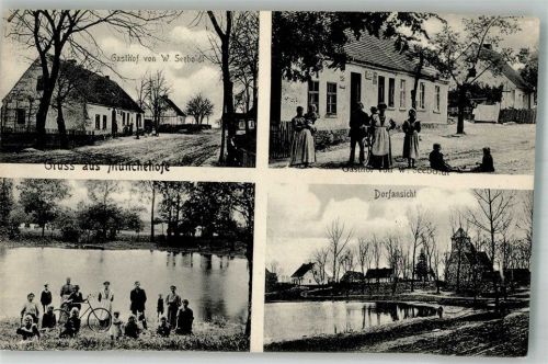 Münchehofe 1912 Gasthaus Seebold Dorfsee Gruppenfoto