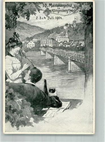 Klingenberg 1904 16. Maintal-Sängerfest 1904 Mainbrücke Paar mit Streichinstrument