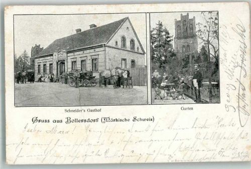 Bollersdorf 1902 Gasthaus Schneider Gartenwirtschaft Kutsche Pferdetränke