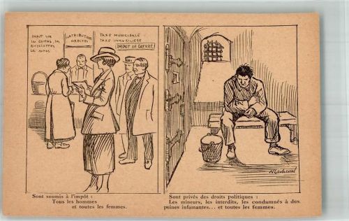 sign. N. Lachenal Mann im Gefängnis Karikatur