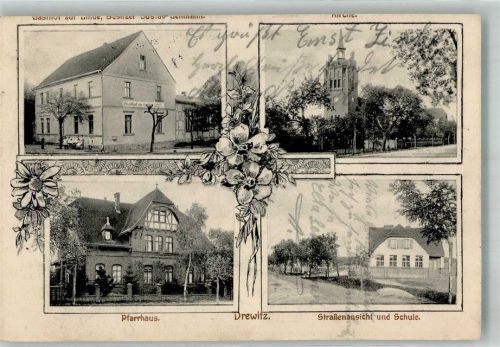 39291 O3271 Drewitz b Burg b Magdeburg - Gasthaus zur Linde Pfarrhaus Kirche Dorfstrasse Bahnpost