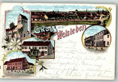 Welsleben 1898 Kirche Gasthaus Lindenhof Gasthaus zur grünen Tanne Vögel Bahnpost Magdeburg- Zug 410