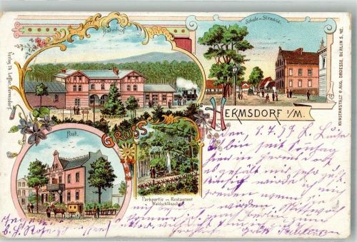 Hermsdorf 1899 Bahnhof Schule Strasse Post Postkutsche