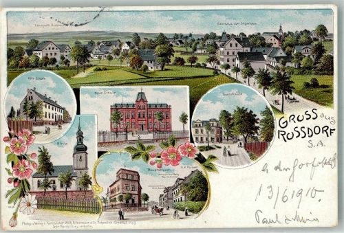 Limbach-Oberfrohna 1910 Russdorf Querstrasse Alte Schule Hauptstrasse Neue Schule Nachporto