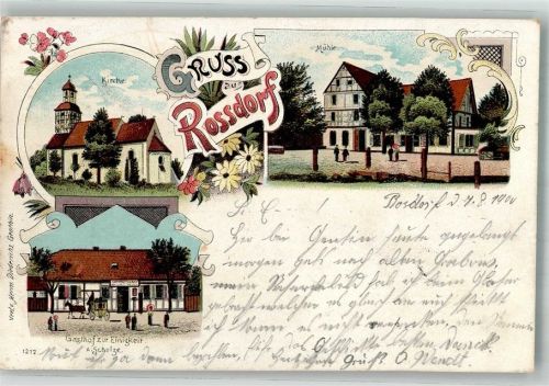 39307 O3281 Roßdorf b Genthin 1900 Lithographie Mühle Gasthaus zur Einheit Dorfkirche