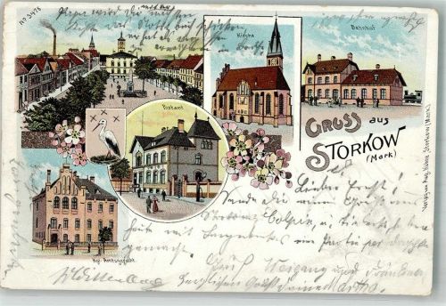 Storkow 1899 Storchennest Storch Kgl. Amtsgericht Bahnhof Postamt Marktplatz