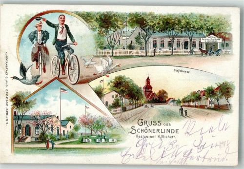 Schönerlinde Fahrradfahrer Ente Dorfstrasse Gasthaus Wichert