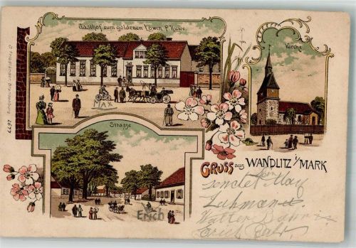 Wandlitz 1903 Gasthaus zum goldenen Löwen Dorfkirche Dorfstrasse