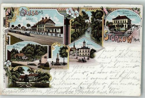 Storkow 1901 Bahnhof Hotel zur Schleuse Wald-Gasthaus Forsthaus Dampfmühle Kriegerdenkmal