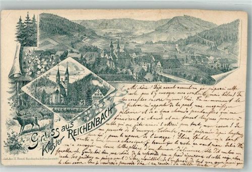 Klosterreichenbach 1895 Vorläufer Lithographie Kloster Reichenbach Hirsch