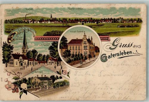 Gatersleben 1899 Kaiserl. Postamt Dorfkirche Bahnhof Bahnpost Halle- Zug 536