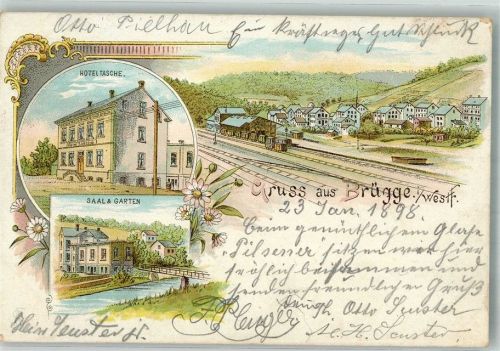 Brügge 1898 Bahnhof Hotel Tasche