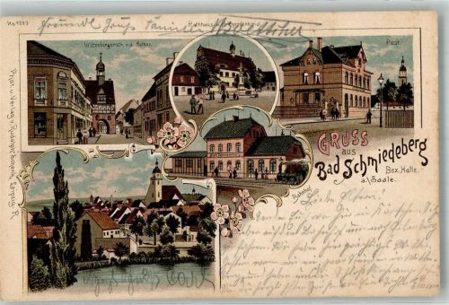 06905 O4603 Bad Schmiedeberg 1903 Lithographie Autor Post Rathaus Kriegerdenkmal Bahnhof