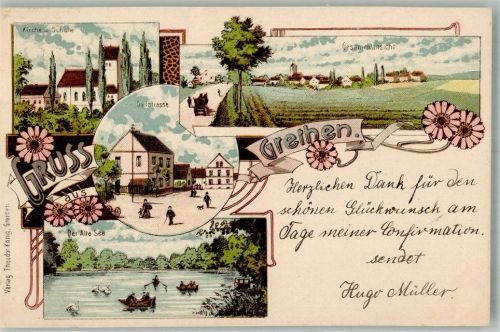 Grethen 1907 Der Alte See Dorfstrasse Kirche