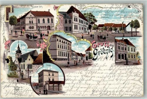 Gröbzig 1898 Apotheke Gasthaus Dessauer Hof Lange Strasse Marktplatz Nachporto