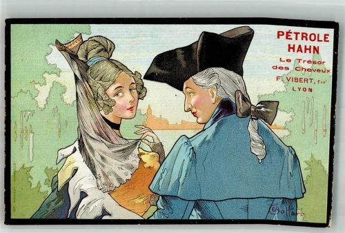 Lyon sign. Bottaro Werbung Petrole Hahn Shampoo Mode Werbung Kosmetik Lithographie / Künstlerkarte