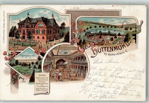 Hohenstein-Ernstthal 1899 Gasthaus Hüttenmühle Speisesaal Eisenbahnbrücke