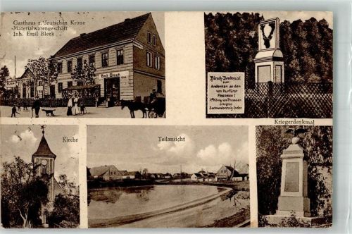Jacobsdorf Kriegerdenkmal Gasthaus zur deutschen Krone Hirsch-Denkmal Dorfteich Bahnpost Berlin-Breslau Zug 232