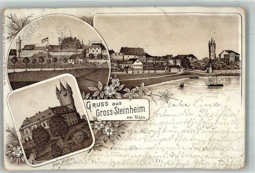 63450 W6450 Steinheim am Main 1897 Gebrauchsspuren Vorläufer Lithographie Gross Steinheim Schloss Steinheim Hofbrauhaus