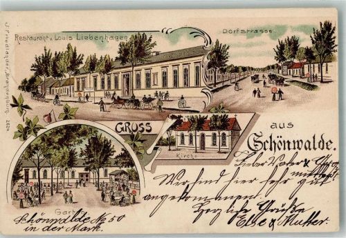 Schönwalde 1902 Gasthaus Liebenhagen Gartenwirtschaft Dorfstrasse