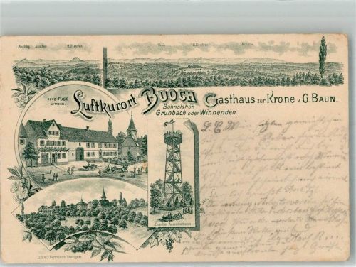 Buoch 1898 Vorläufer Lithographie Gasthaus zur Krone Buocher Aussichtsturm Hoher Staufen Achalm