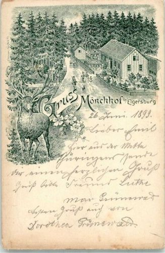 Elgersburg 1899 Vorläufer Lithographie Gasthaus Mönchhof Hirsch