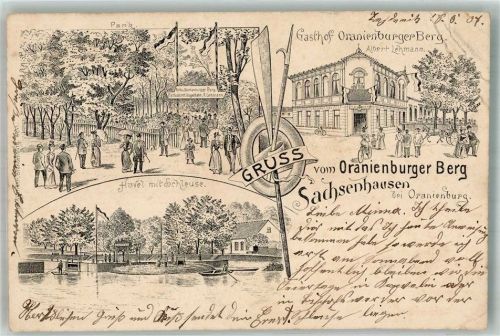 Sachsenhausen 1904 Vorläufer Lithographie Gasthaus Oranienburger Berg Gartenwirtschaft Havel Schleuse