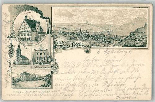 Bopfingen 1897 Vorläufer Lithographie E-Werk Bahnhof Turnhalle Rathaus