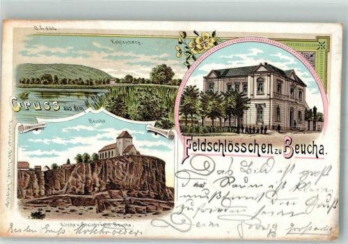 Beucha 1903 Kohlenberg Kirche Steinbrüche Gasthaus Feldschlösschen Bahnpost Leipzig -Dresden Zug 1506