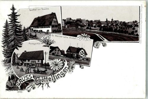 Göttelfingen Vorläufer Lithographie Werner'sche Anstalt Postagentur Gasthaus zur Traube